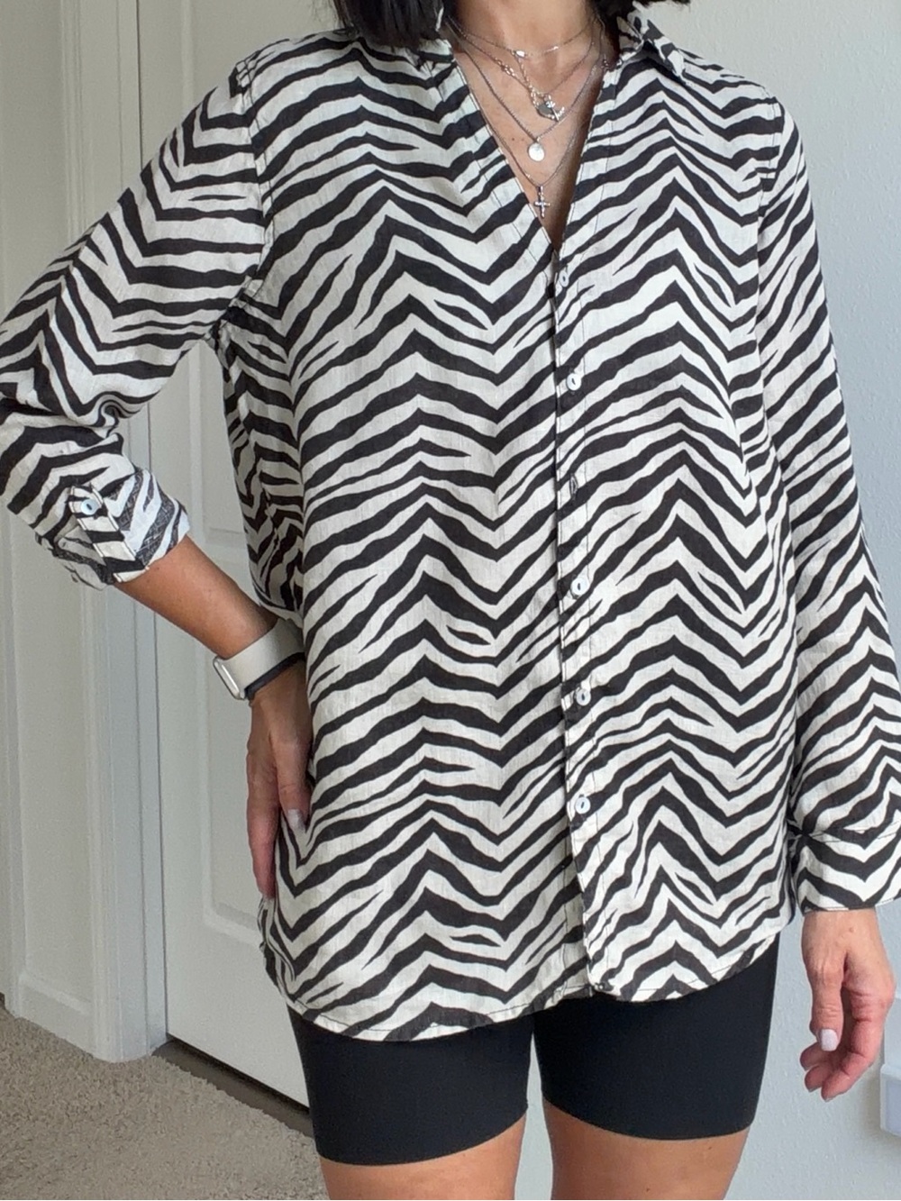 Tahari Black & White Zebra-Print Button-Down Shirt
